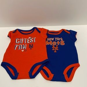 MLB New York Mets Bodysuits Baby Girl’s 0-3 Month Blue & Orange Baseball NWOT